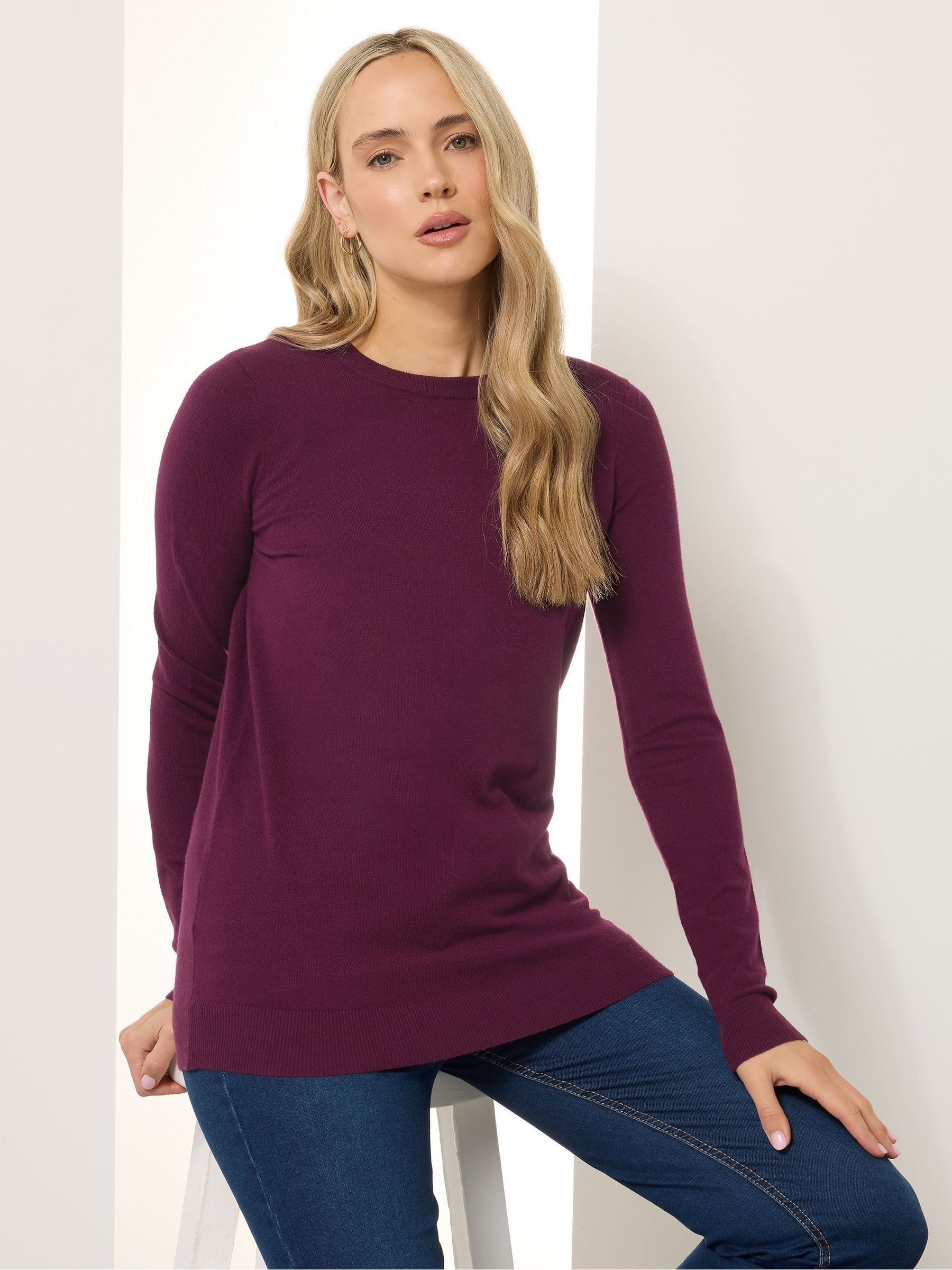 Long Tall Sally Women's Dark Red Tall Knitted Crew Neck Jumper In | Size: 8/10 - Image 4