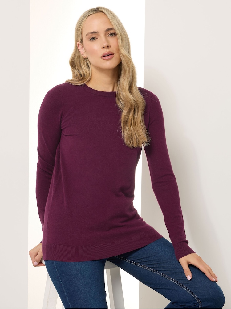 Long Tall Sally Purple Knitted Crew Neck Jumper - Image 1 of 4 Long Tall Sally Purple Knitted Crew Neck Jumper - Image 1 of 4