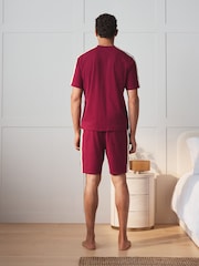 Burgundy Red Side Stripe - Zestaw piżamowy z krótkim rękawem i wzorem w paski - Obraz 4 z 8