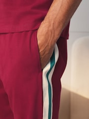 Burgundy Red Side Stripe - Zestaw piżamowy z krótkim rękawem i wzorem w paski - Obraz 5 z 8