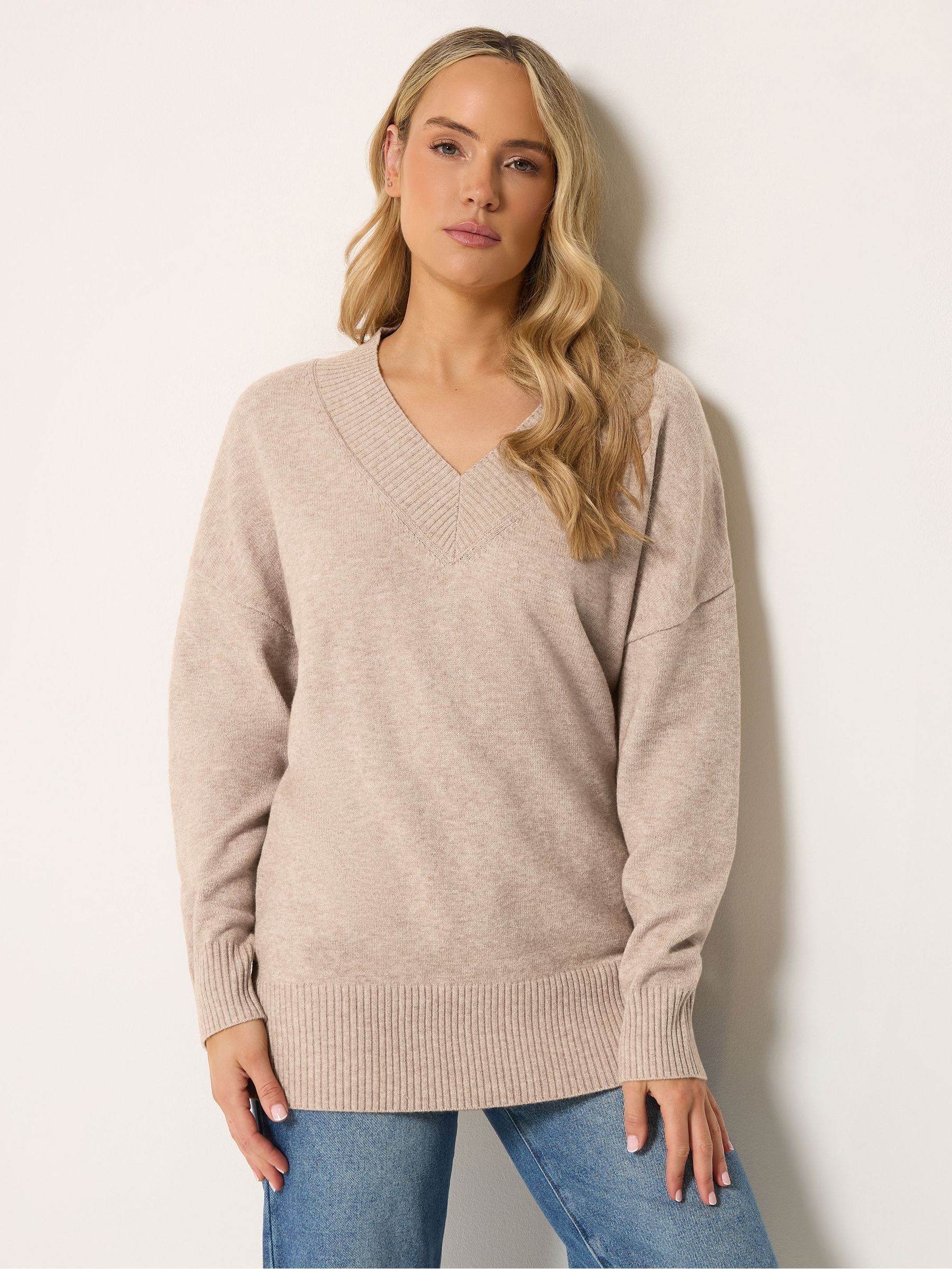 Lts Women's Brown Tall Natural Vneck Knitted Jumper Size 8-10 - Image 2