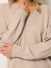 Long Tall Sally Natural V-Neck Knitted Jumper - Image 4 of 5