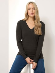 Long Tall Sally Brown Knitted V-Neck Jumper - Image 1 of 5