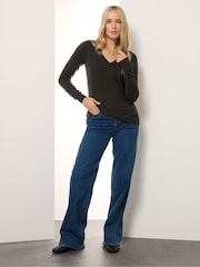 Long Tall Sally Brown Knitted V-Neck Jumper - Image 2 of 5