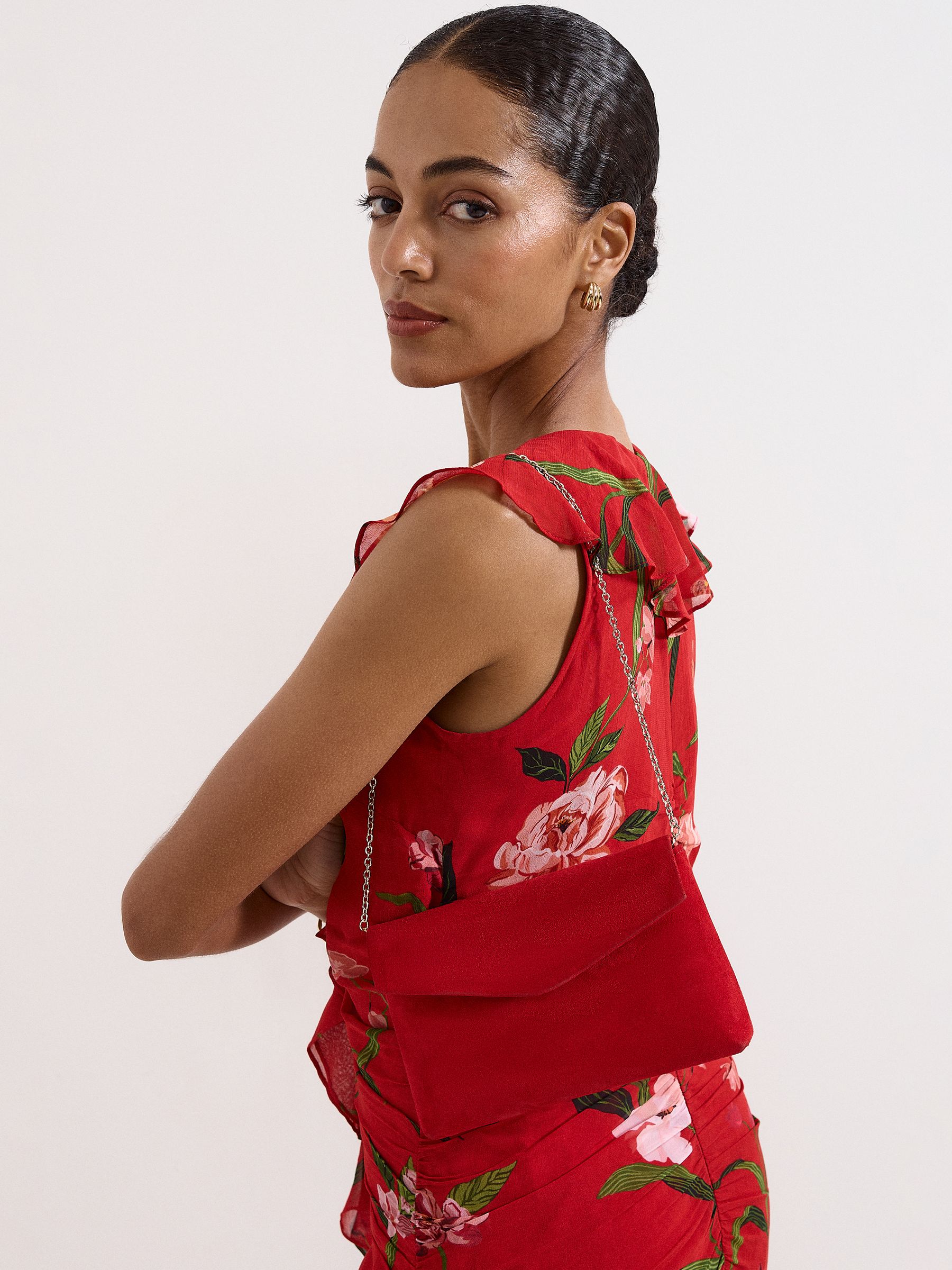 Phase Eight Women's Scarlet Suede Clutch Bag In - Image 6