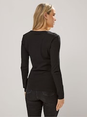 Long Tall Sally Black Cotton Ribbed Henley Top - Image 3 of 4