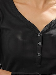 Long Tall Sally Black Cotton Ribbed Henley Top - Image 4 of 4