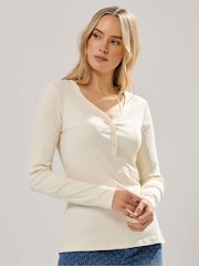Long Tall Sally Cream Cotton Ribbed Henley Top - Image 1 of 5