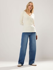 Long Tall Sally Cream Cotton Ribbed Henley Top - Image 2 of 5