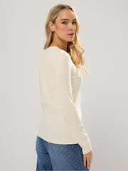 Long Tall Sally Cream Cotton Ribbed Henley Top - Image 3 of 5