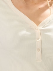 Long Tall Sally Cream Cotton Ribbed Henley Top - Image 4 of 5