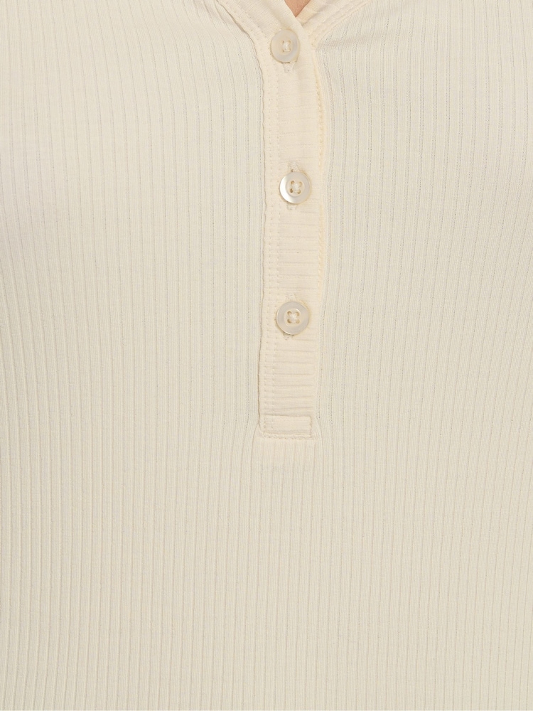 Long Tall Sally Cream Cotton Ribbed Henley Top - Image 5 of 5 Long Tall Sally Cream Cotton Ribbed Henley Top - Image 5 of 5