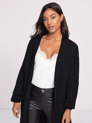 Lipsy Black Mixed Cable Knit Cardigan - Image 1 of 4