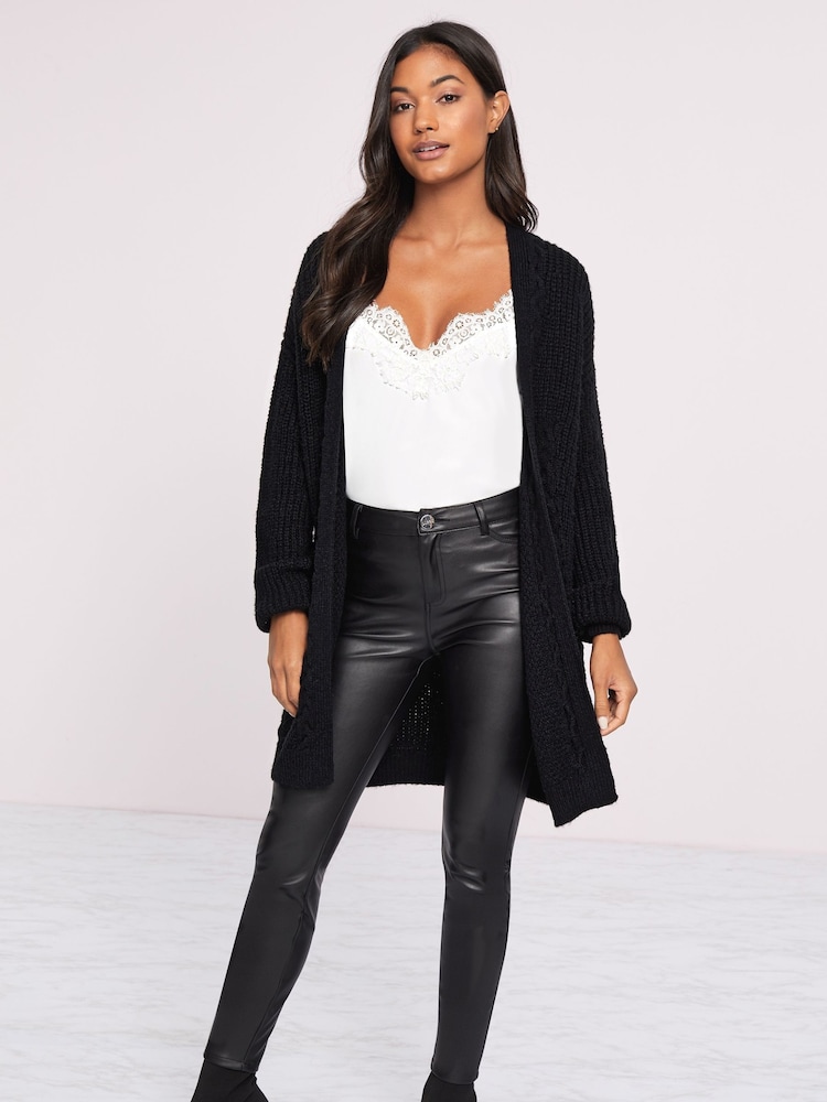Lipsy Black Mixed Cable Knit Cardigan - Image 4 of 4