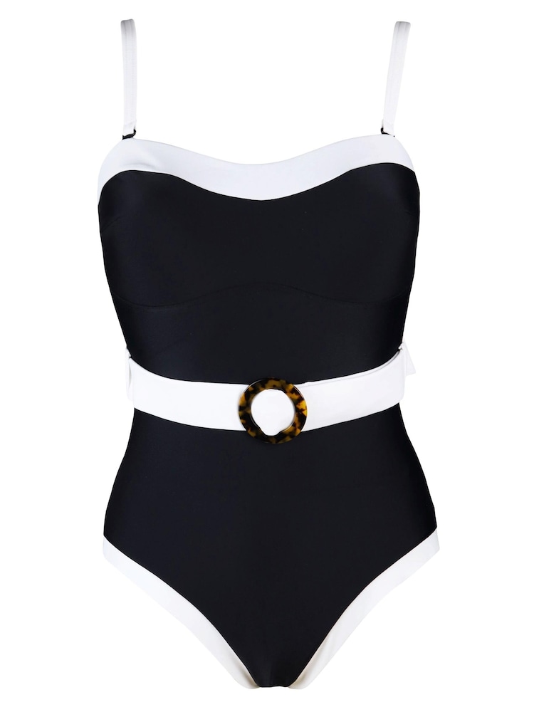 monochrome - Maillot de bain Pour Moi gainant à bretelles amovibles et ceinture - Image 3 of 4