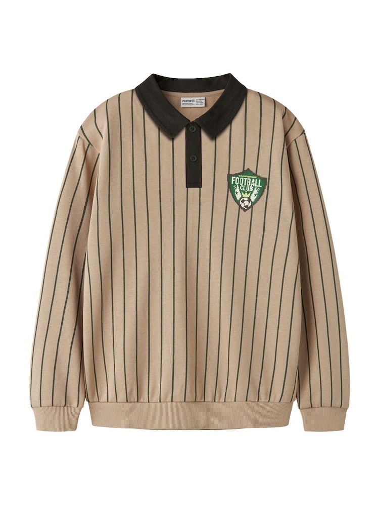 Name It Brown Football Badge Long Sleeve Polo Top - Image 2 of 4