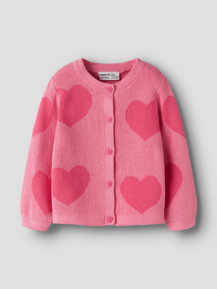 Name It Pink Heart Pattern Long Sleeve Cardigan - Image 1 of 4 Name It Pink Heart Pattern Long Sleeve Cardigan - Image 1 of 4