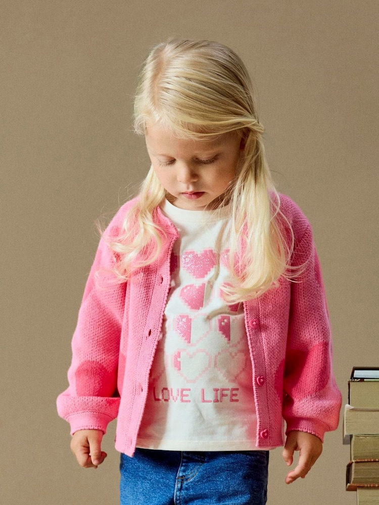 Name It Pink Heart Pattern Long Sleeve Cardigan - Image 2 of 4 Name It Pink Heart Pattern Long Sleeve Cardigan - Image 2 of 4