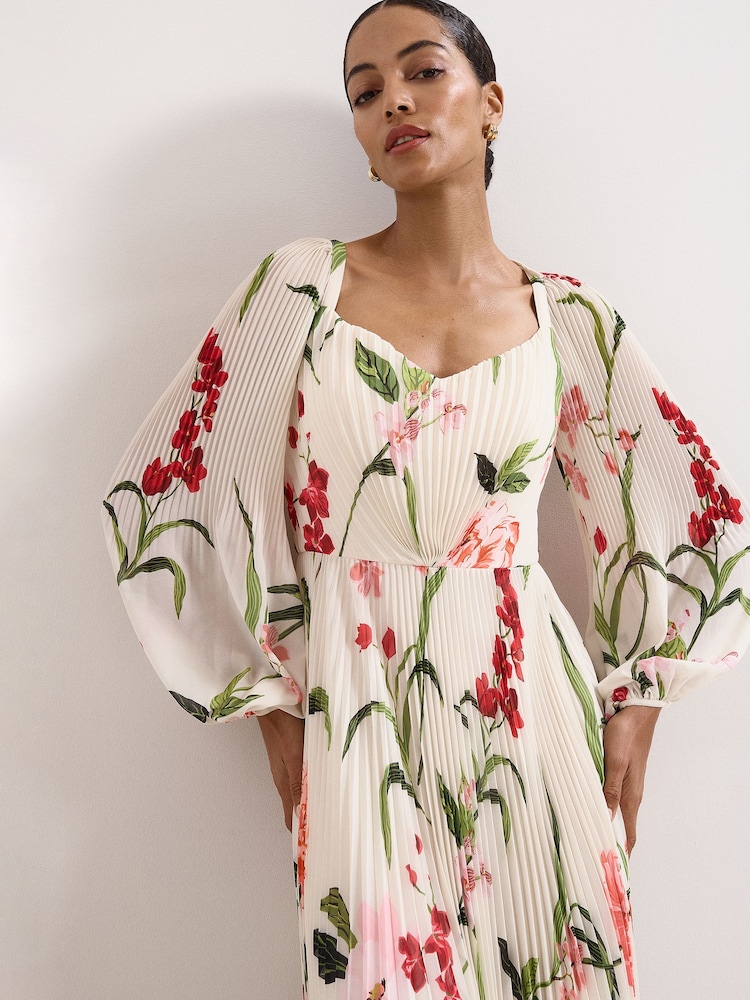 phase eight reanna pleated dress Phase Eight Reanna Floral Pleated Maxi Dress Ivory Size 8