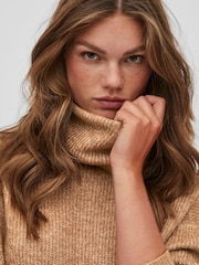 VILA Camel Roll Neck Knitted Dress - Image 4 of 5