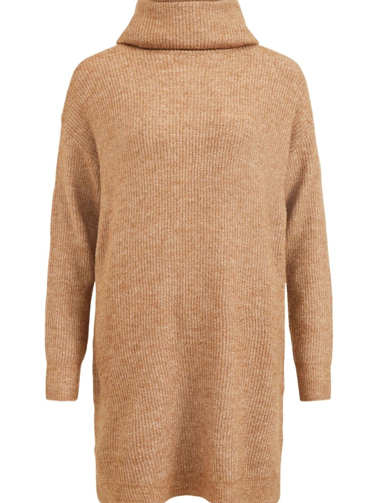 VILA Camel Roll Neck Knitted Dress - Image 5 of 5