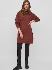 VILA Rust Roll Neck Knitted Dress - Image 1 of 5