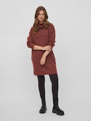 VILA Rust Roll Neck Knitted Dress - Image 2 of 5