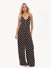 LOAVIES Needing You Close Brown Jumpsuit With Off-White Polka Dots - 圖片 1，共 4