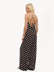 LOAVIES Needing You Close Brown Jumpsuit With Off-White Polka Dots - 圖片 2，共 4