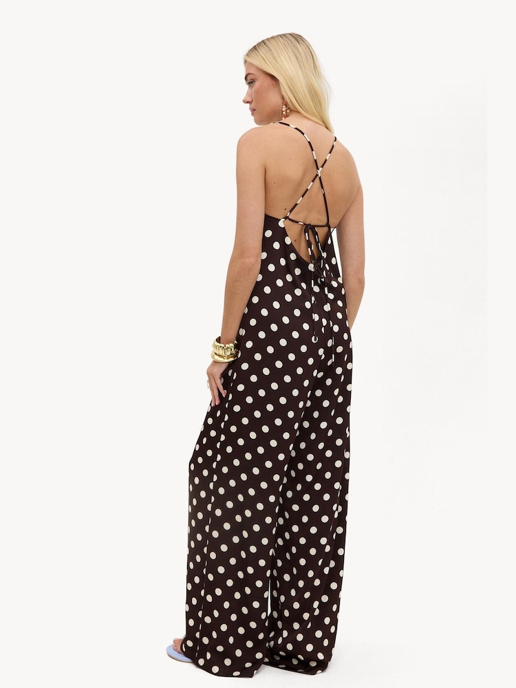 LOAVIES Needing You Close Brown Jumpsuit With Off-White Polka Dots - 圖片 2，共 4