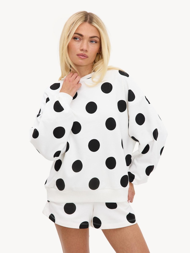 LOAVIES Black Heart Of The Moment White Sweater With Polka Dots - Image 1 of 4
