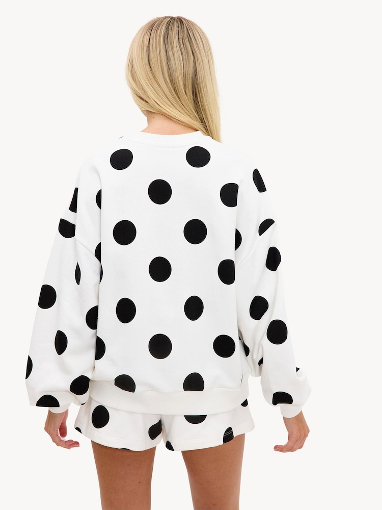 LOAVIES Black Heart Of The Moment White Sweater With Polka Dots - Image 2 of 4
