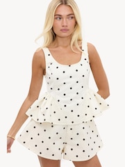 LOAVIES Off White Shimmering Devotion Peplum Top With Polka Dots - Image 1 of 4