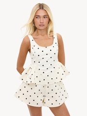 LOAVIES Off White Shimmering Devotion Peplum Top With Polka Dots - Image 3 of 4