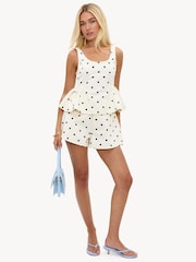 LOAVIES Off White Shimmering Devotion Peplum Top With Polka Dots - Image 4 of 4