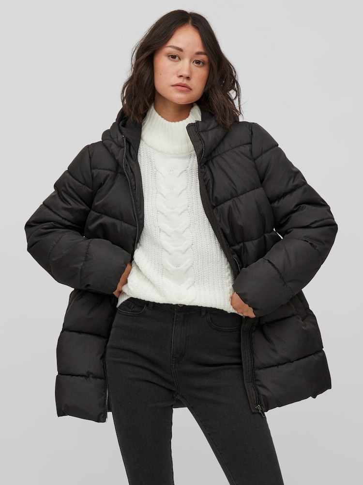 VILA Black Padded Hood Coat - Image 1 of 5