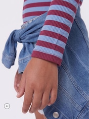 ONLY KIDS Blue And Red Stripe Ribbed Long Sleeve T-Shirt - Image 4 of 7