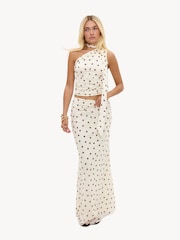 LOAVIES Enchanted Hideaway Maxi Skirt With Brown Polka Dots - صورة 1 من 5