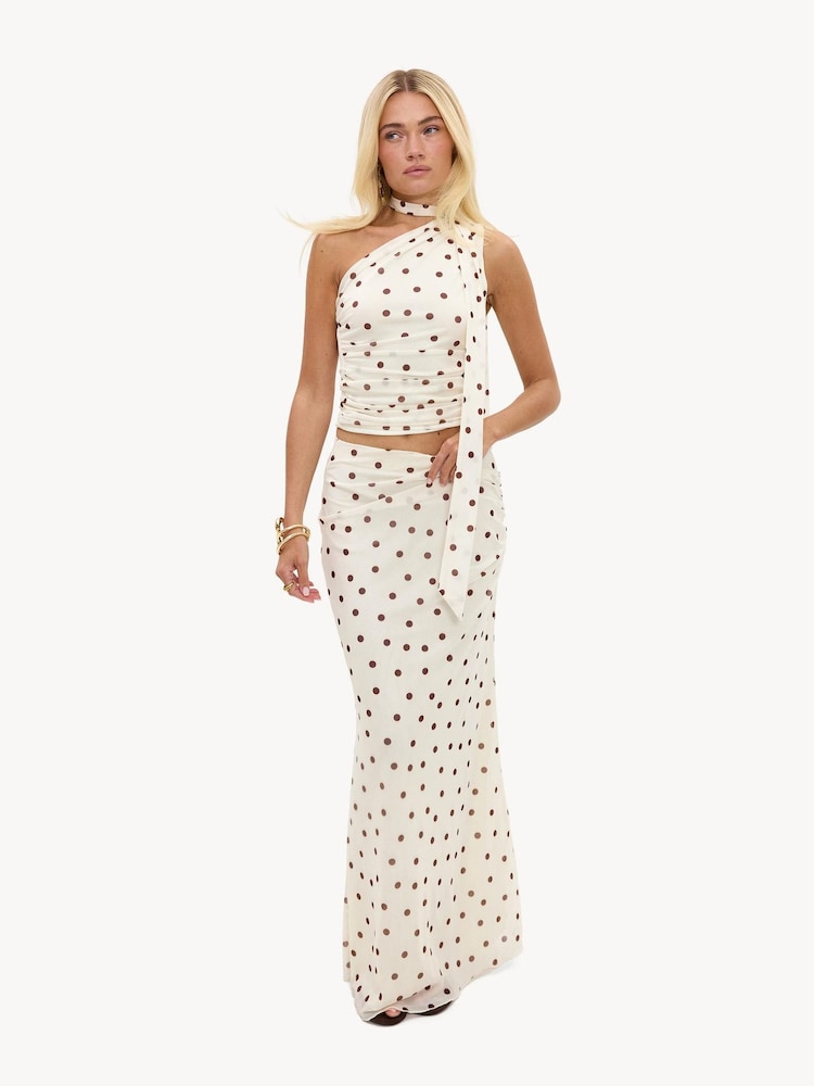 LOAVIES Enchanted Hideaway Maxi Skirt With Brown Polka Dots - صورة 1 من 5