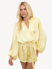 LOAVIES Yellow Garden & Grace Satin-Effect Playsuit - Image 1 of 4