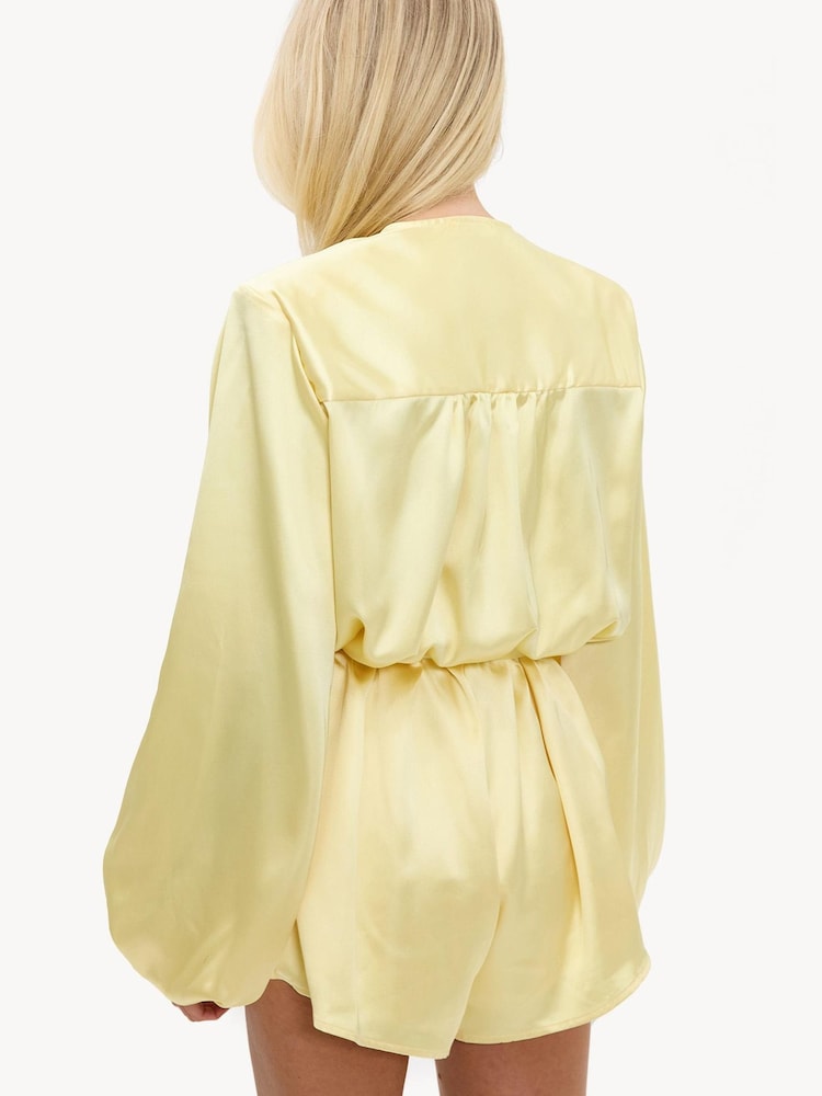 LOAVIES Yellow Garden & Grace Satin-Effect Playsuit - Image 2 of 4