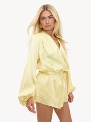 LOAVIES Yellow Garden & Grace Satin-Effect Playsuit - Image 3 of 4