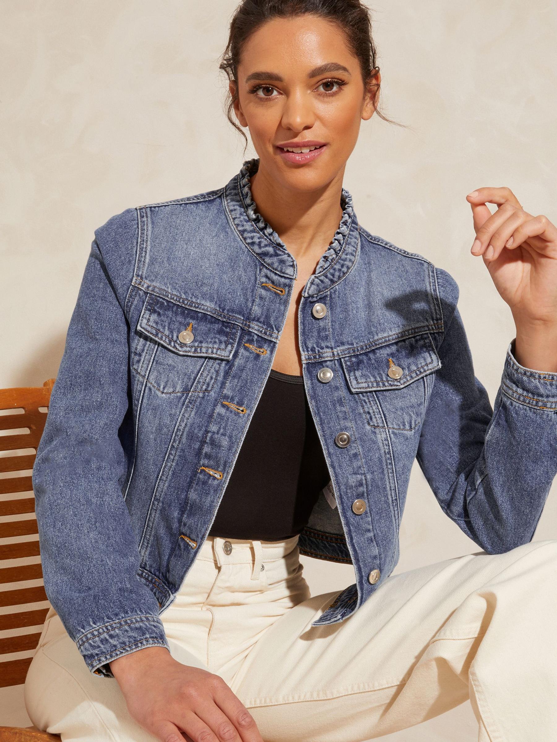 MEER. COLLAR RUFFLES DENIM JACKET (ブルー)