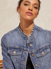 Love & Roses Mid Wash Ruffle Collar Denim Jacket - Image 2 of 4