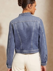 Love & Roses Mid Wash Ruffle Collar Denim Jacket - Image 4 of 4