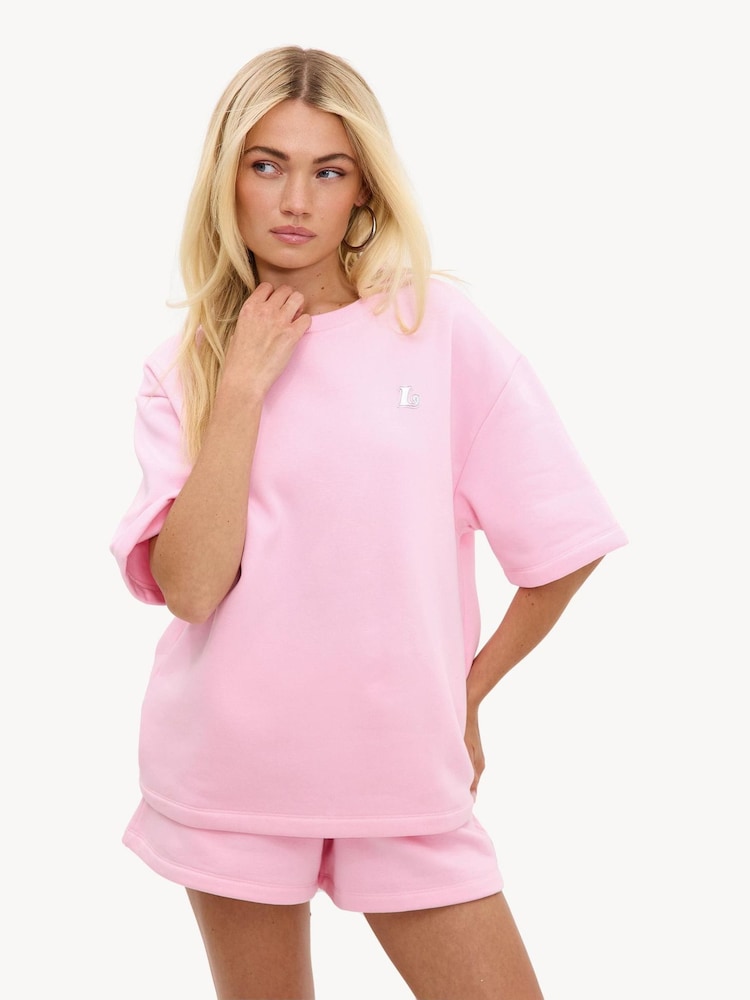 LOAVIES Pink Daydream Believer T-Shirt With Silver Logo - Image 1 of 4 LOAVIES Pink Daydream Believer T-Shirt With Silver Logo - Image 1 of 4