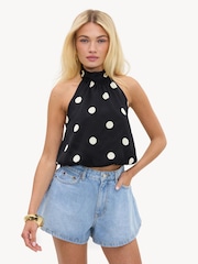 LOAVIES White Go Your Own Way Halter Top With Polka Dots - Image 1 of 4