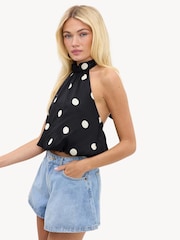 LOAVIES White Go Your Own Way Halter Top With Polka Dots - Image 3 of 4