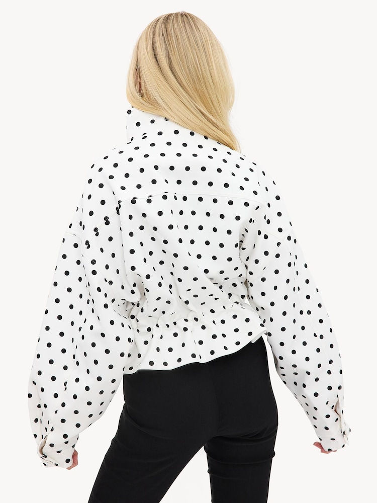 LOAVIES White Cocooned In Calm Polka Dot Jacket - Image 2 of 5 LOAVIES White Cocooned In Calm Polka Dot Jacket - Image 2 of 5
