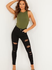 Quiz Black Ripped Skinny Jeans - Image 1 of 5